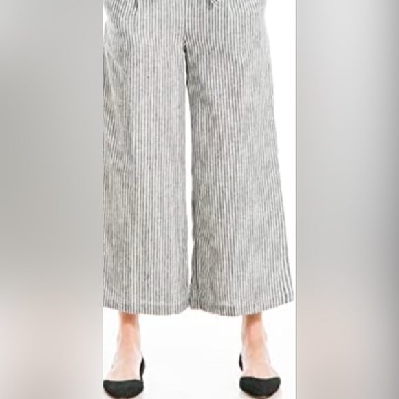 Max Studio Women's Linen Blend‎ Balck Striped Wide-Leg Pants Women’s Large EUC - Picture 1 of 8